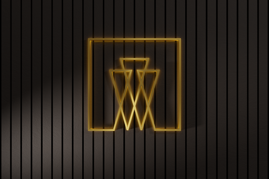 Logo auf einer getäfelten Wand